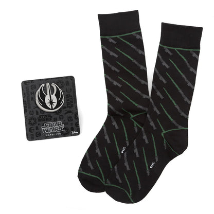 Star Wars Green LIGHTSABER Dress Socks with Jedi Crest Lapel Pin Gift Set - My Men's Shop