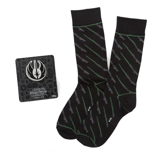 Star Wars Green LIGHTSABER Dress Socks with Jedi Crest Lapel Pin Gift Set - My Men's Shop