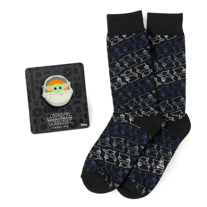 Set de regalo de calcetines de vestir negros y pin de solapa de Star Wars Grogu