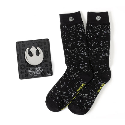 Star Wars Hyperspace Black Dress Socks and Rebel Crest Lapel Pin Gift Set - My Men's Shop