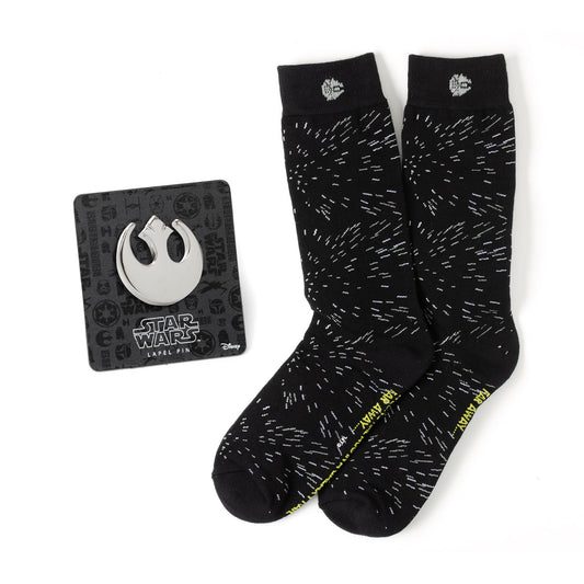 Star Wars Hyperspace Black Dress Socks and Rebel Crest Lapel Pin Gift Set - My Men's Shop