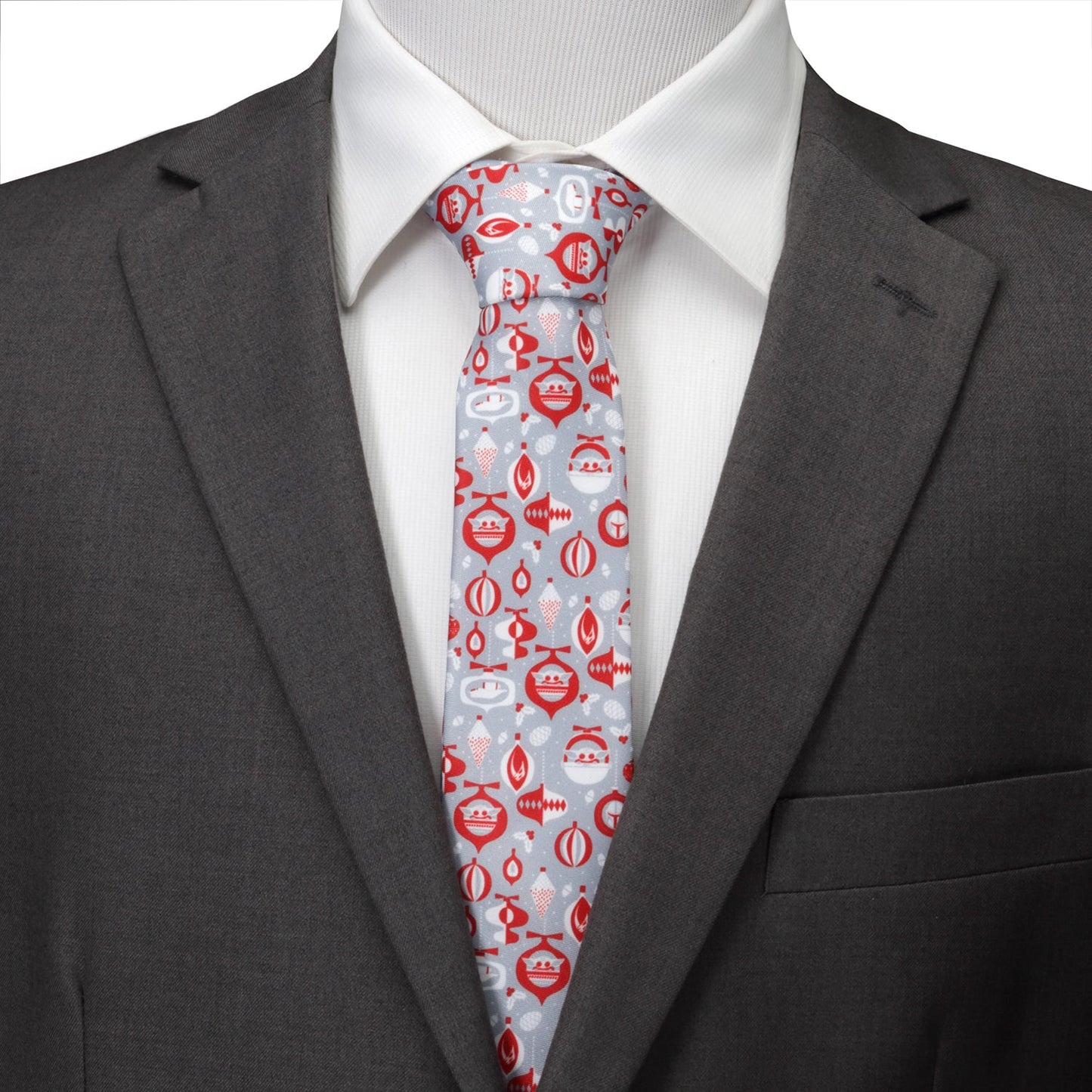 Star Wars Mandalorian and Grogu Gray and Red Holiday Tie - My Men's Shop