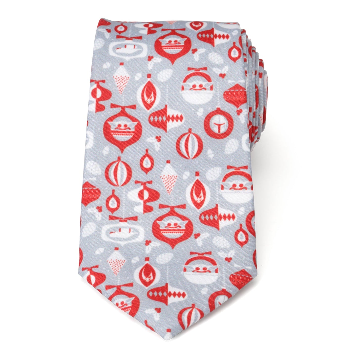 Star Wars Mandalorian and Grogu Gray and Red Holiday Tie - My Men's Shop