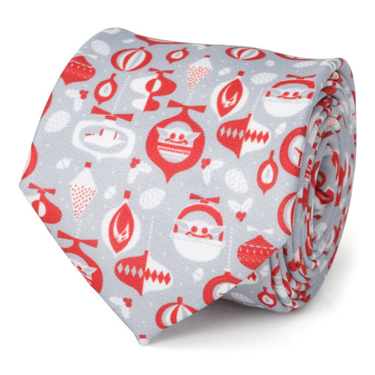 Star Wars Mandalorian and Grogu Gray and Red Holiday Tie - My Men's Shop