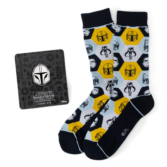 Star Wars Mandalorian and Mythosaur Dress Socks and Lapel Pin Gift Set - My Men's Shop