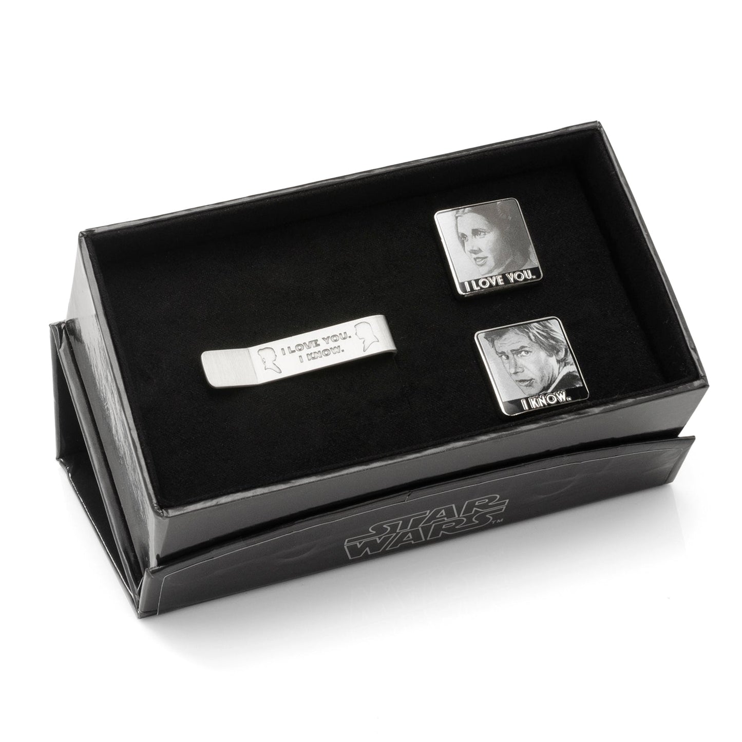 Star Wars Princess Leia and Han Solo "I Love You / I Know" Cufflinks with Hidden Message Tie Bar Gift Set - My Men's Shop