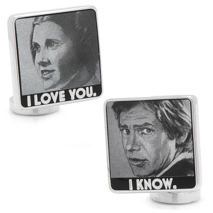 Star Wars Princess Leia and Han Solo "I Love You / I Know" Cufflinks with Hidden Message Tie Bar Gift Set - My Men's Shop