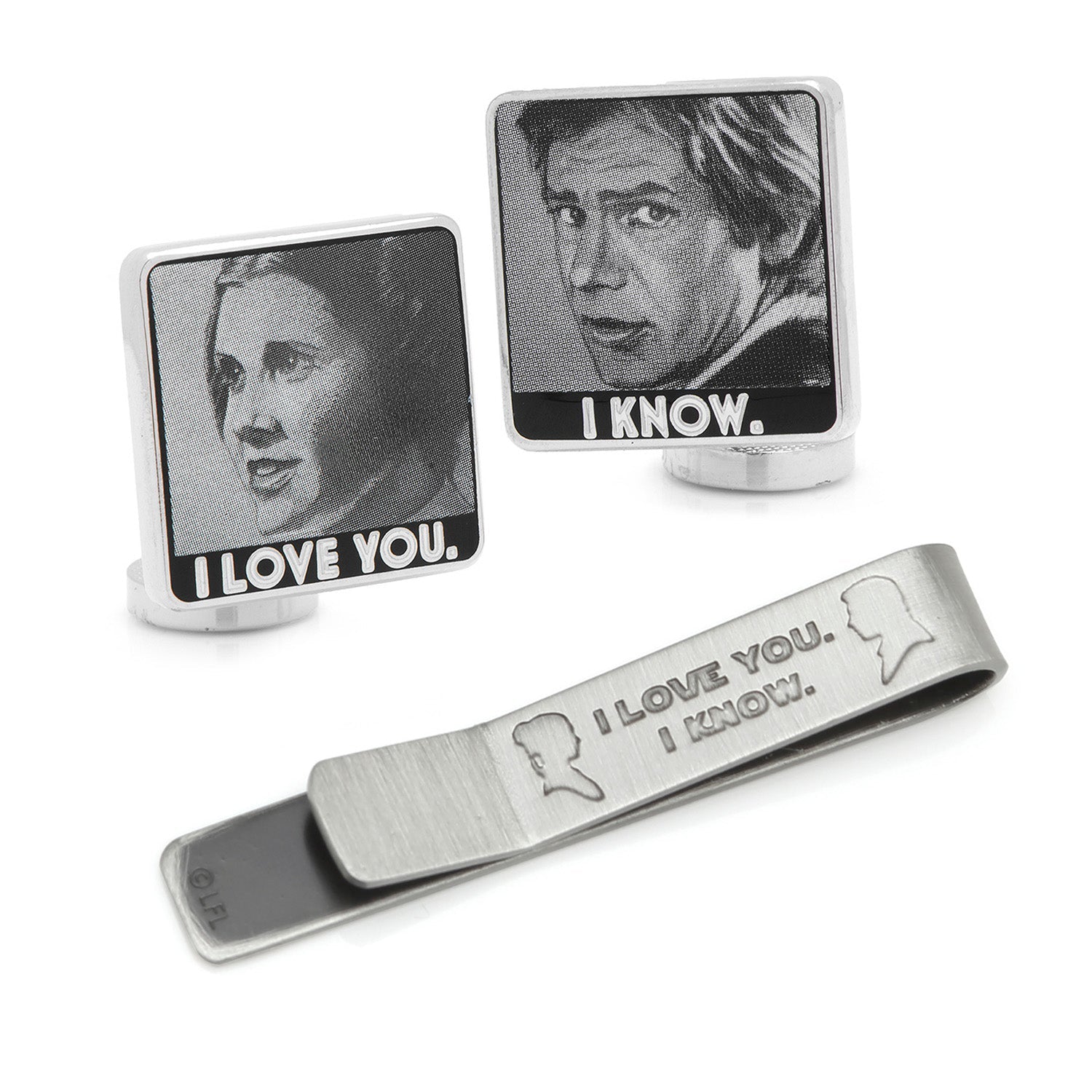 Star Wars Princess Leia and Han Solo "I Love You / I Know" Cufflinks with Hidden Message Tie Bar Gift Set - My Men's Shop