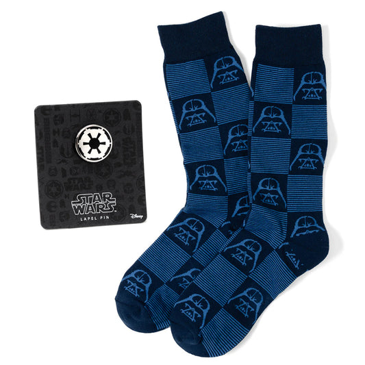 Star Wars Darth Vader Navy and Black Checkered Socks with Imperial Crest Lapel Pin Gift Set - My Men's Shop
