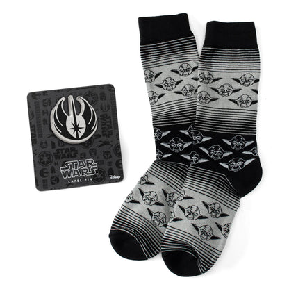 Calcetines de vestir Star Wars Yoda con patrón degradado en gris y negro con pin de solapa del emblema Jedi