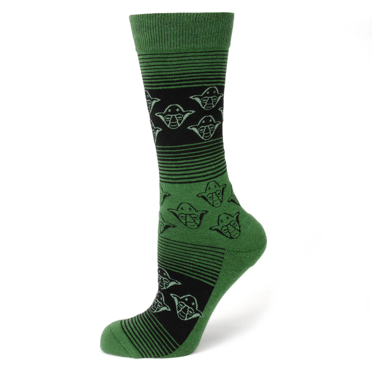Calcetines de vestir con patrón degradado verde y negro de Yoda de Star Wars con pin de solapa del emblema Jedi