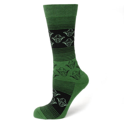 Calcetines de vestir con patrón degradado verde y negro de Yoda de Star Wars con pin de solapa del emblema Jedi