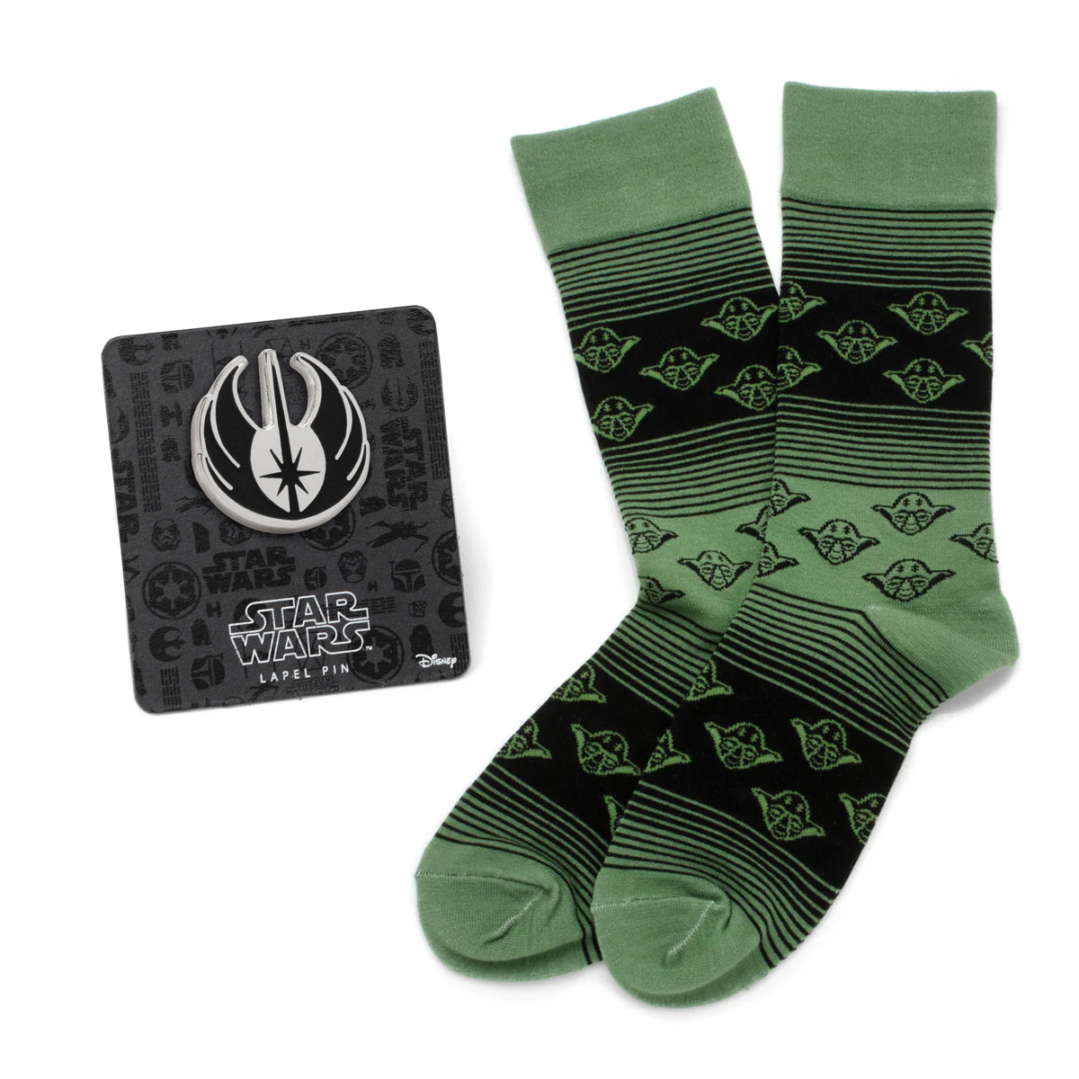 Star Wars Yoda Green and Black Ombre Pattern Dress Socks with Jedi Crest Lapel Pin - My Men's Shop