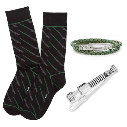 Star Wars Luke Skywalker LIGHTSABER Bracelet, Tie Clip, and Dress Socks Gift Set - My Men's Shop