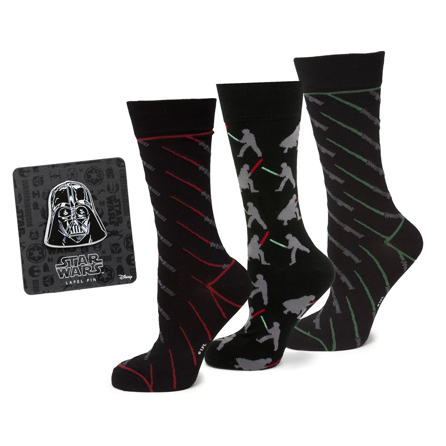 Star Wars LIGHTSABER Battle Dress Socks and Darth Vader Lapel Pin Gift Set - My Men's Shop