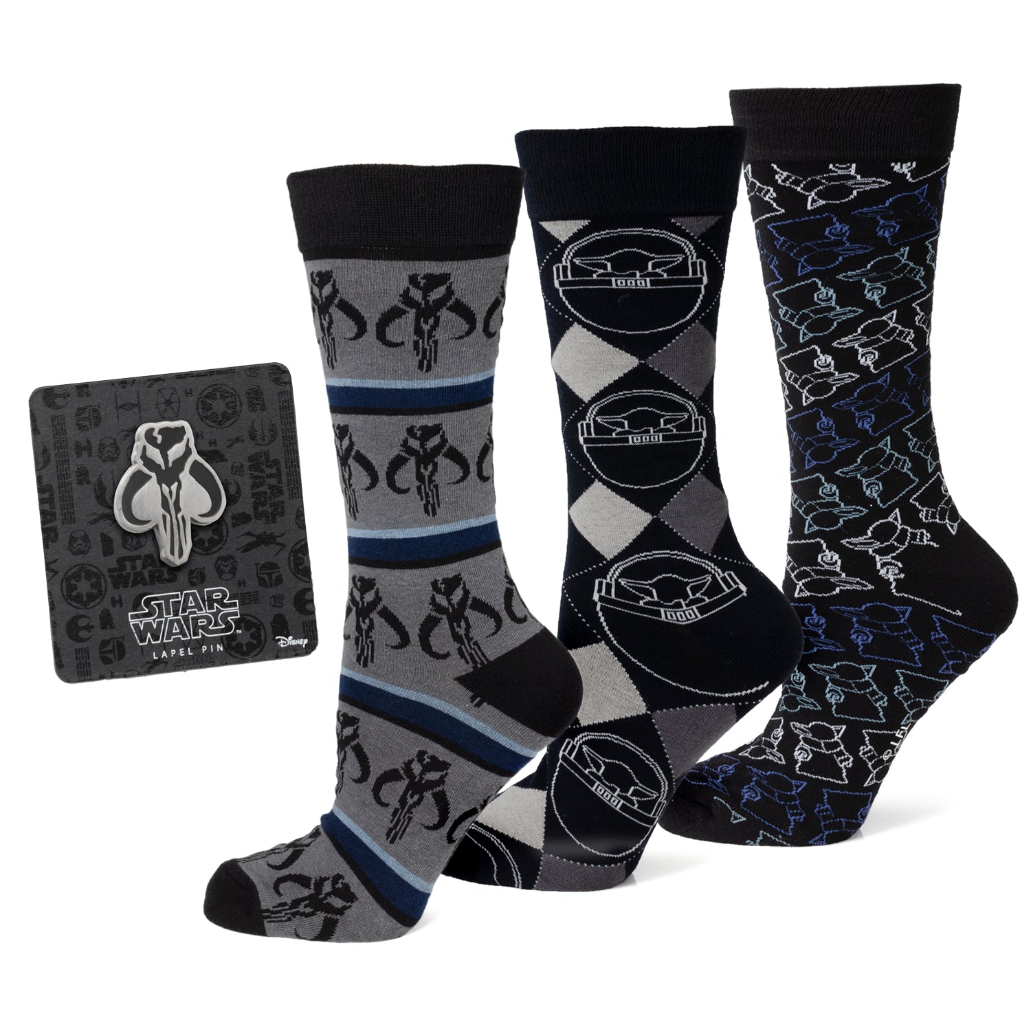 Star Wars Mandalorian 3-Pack Dress Sock and Mythosaur Lapel Pin Gift Set - My Men's Shop