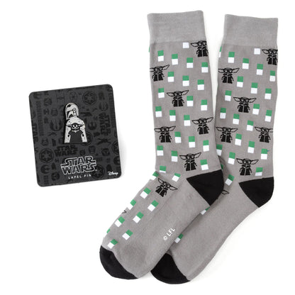 Star Wars Mandalorian and Grogu Gray Dress Socks and Lapel Pin Gift Set - My Men's Shop