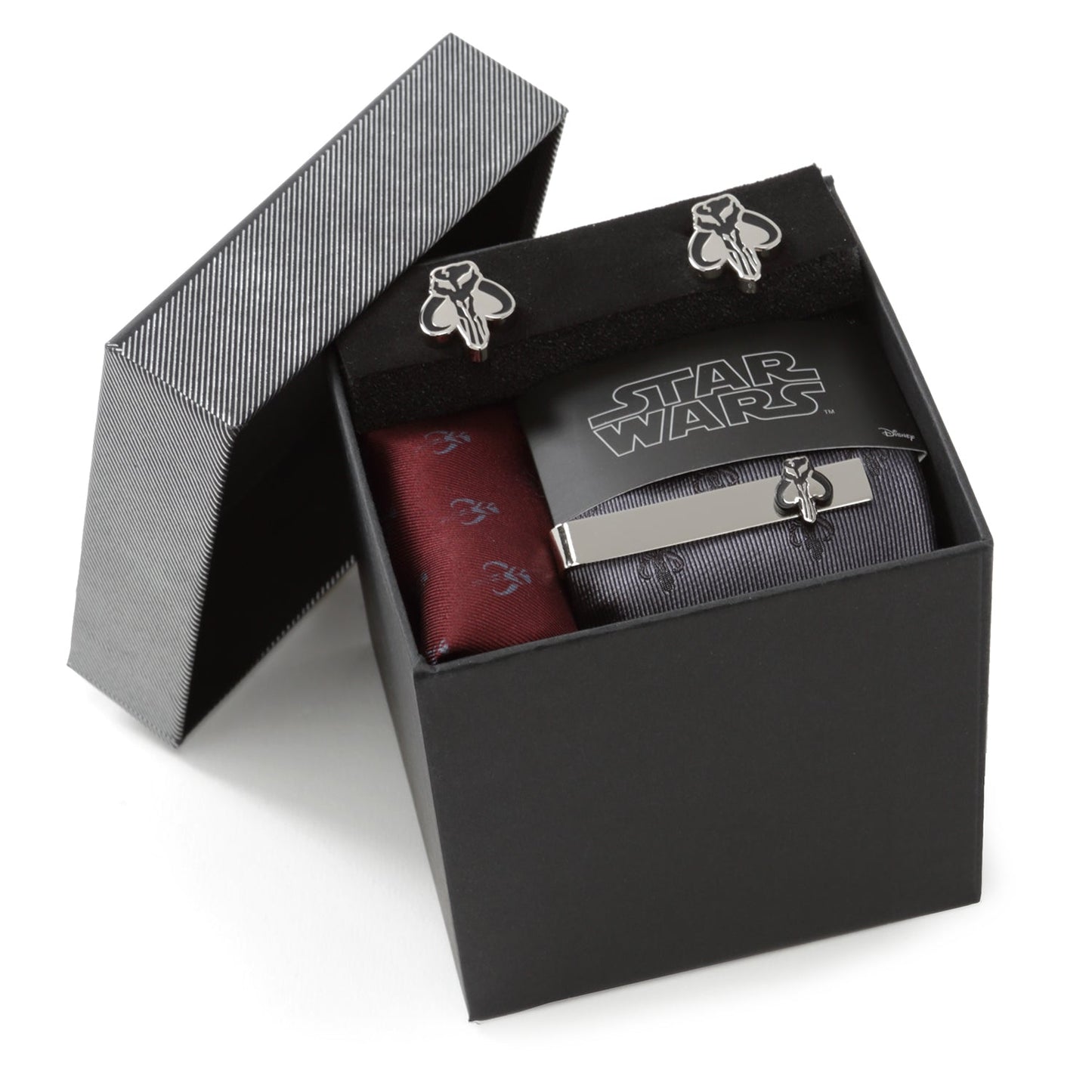 Star Wars Mandalorian Mythosaur Gray Tie, Red Pocket Square, Cufflinks, and Tie Bar Gift Set - My Men's Shop