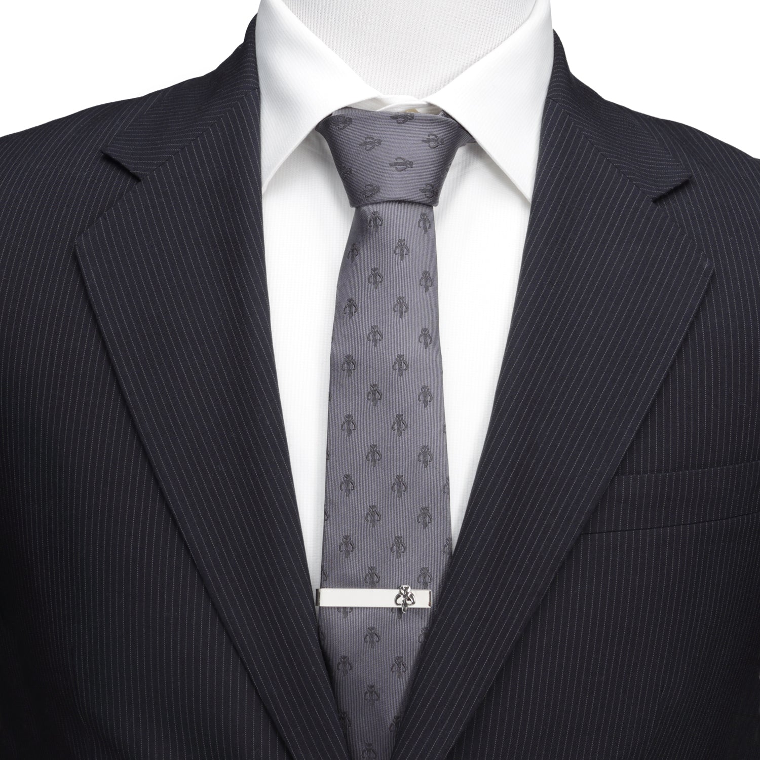 Star Wars Mandalorian Mythosaur Gray Tie, Red Pocket Square, Cufflinks, and Tie Bar Gift Set - My Men's Shop