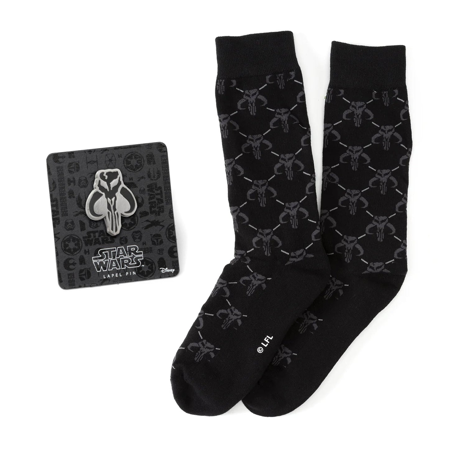Star Wars Mandalorian Charcoal Gray Dress Socks and Mythosaur Lapel Pin Gift Set - My Men's Shop