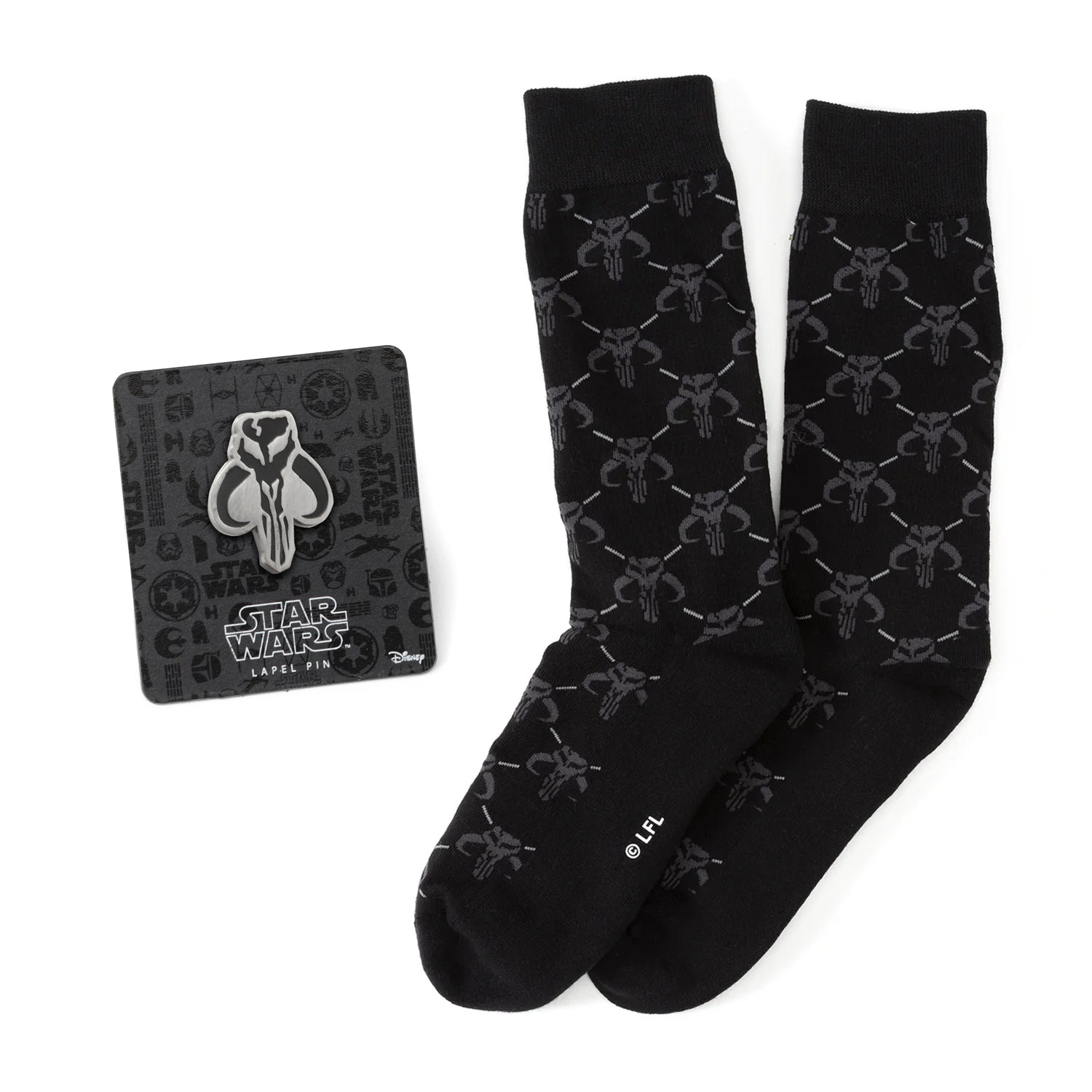 Star Wars Mandalorian Charcoal Gray Dress Socks and Mythosaur Lapel Pin Gift Set - My Men's Shop