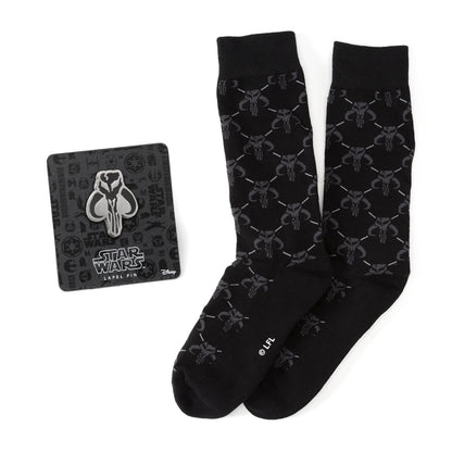 Star Wars Mandalorian Charcoal Gray Dress Socks and Mythosaur Lapel Pin Gift Set - My Men's Shop