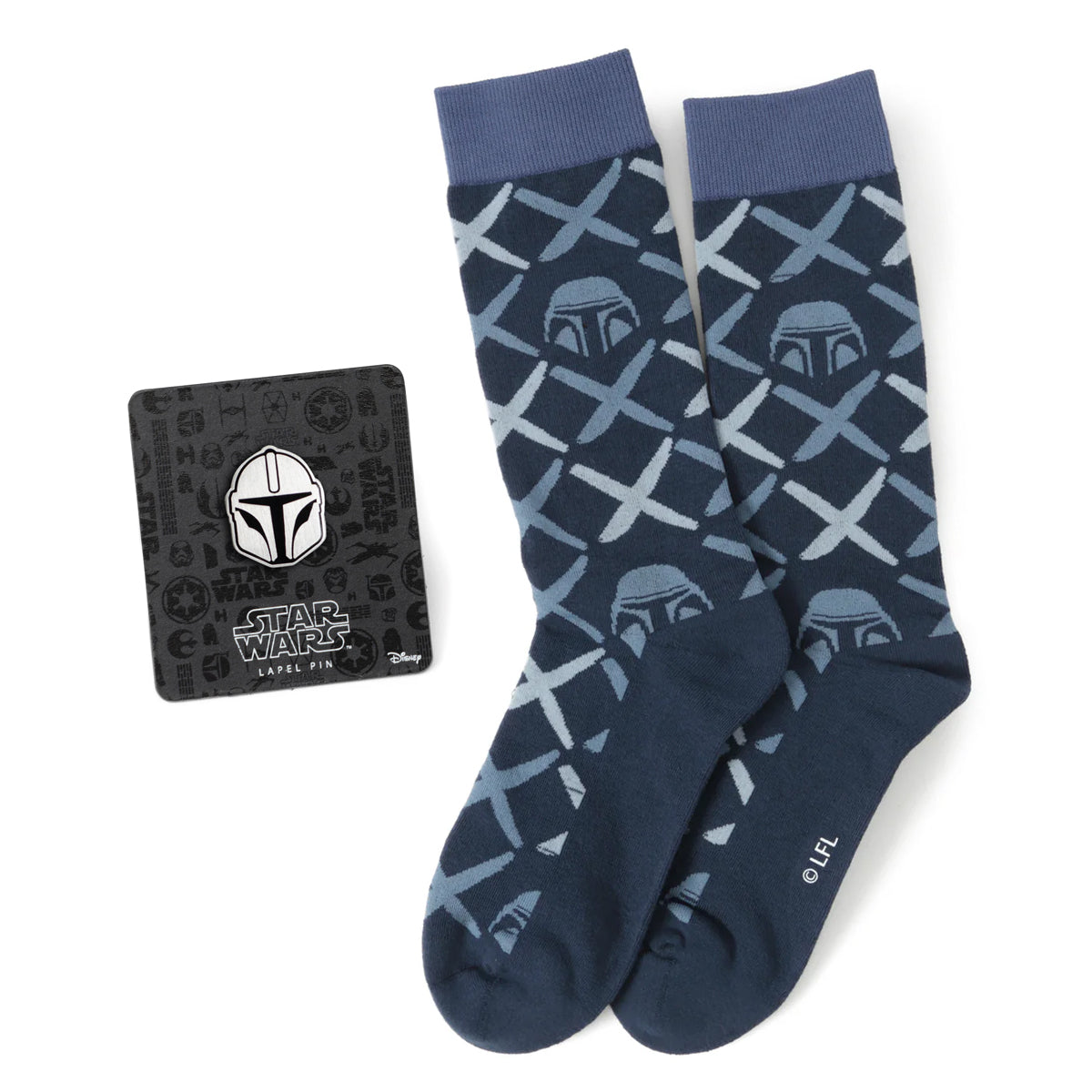 Star Wars Mandalorian Navy Checkered Dress Socks and Lapel Pin Gift Set - My Men's Shop