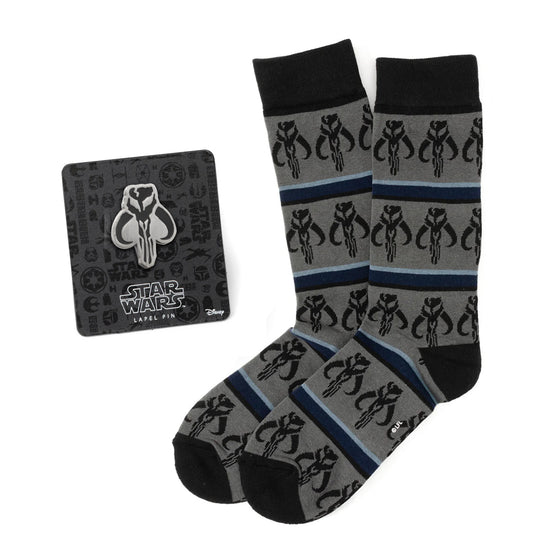 Set de regalo de calcetines a rayas y pin de solapa Mythosaur de Mandalorian de Star Wars