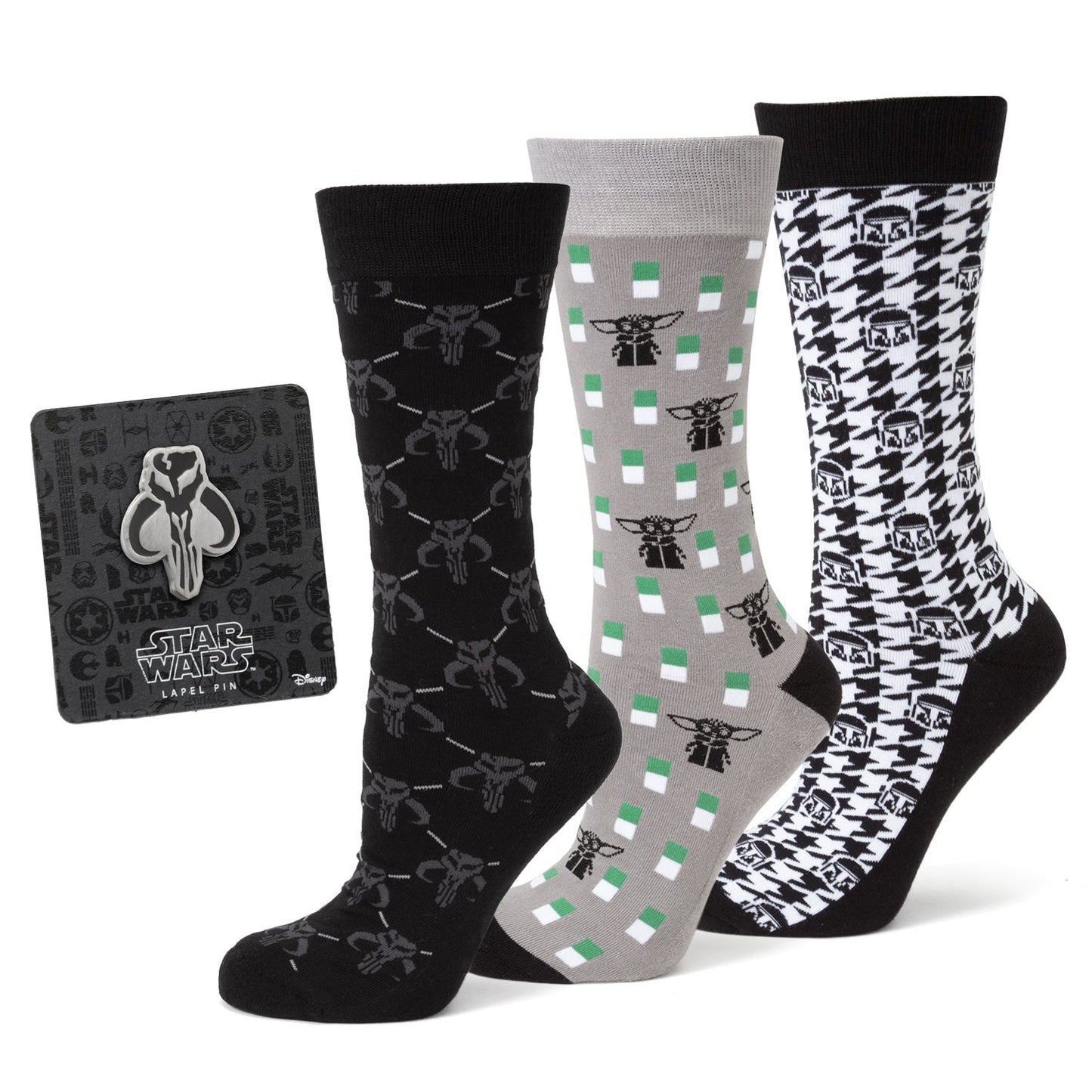 Star Wars Mandalorian Dress Socks 3-Pack and Mythosaur Lapel Pin Gift Set - My Men's Shop