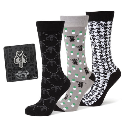 Star Wars Mandalorian Dress Socks 3-Pack and Mythosaur Lapel Pin Gift Set - My Men's Shop