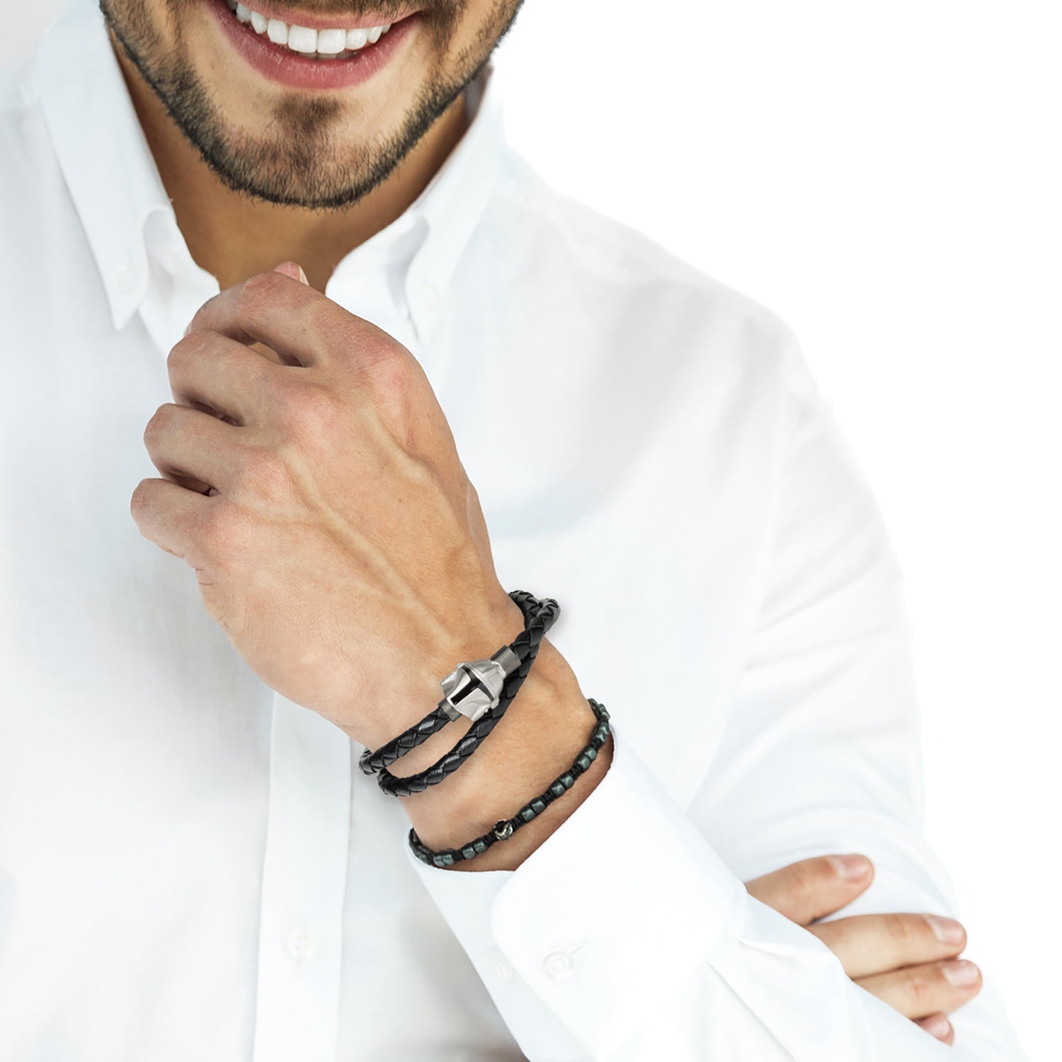 Star Wars Mandalorian Double Wrap Stainless Steel Black Bracelet - My Men's Shop