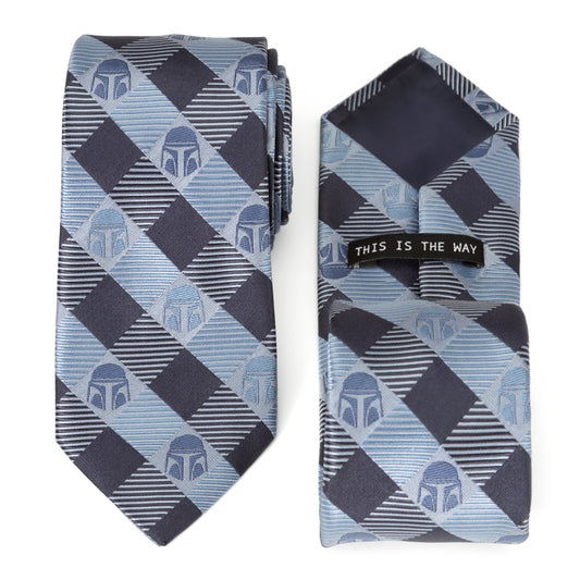 Corbata Star Wars Mandalorian a cuadros azules y negros