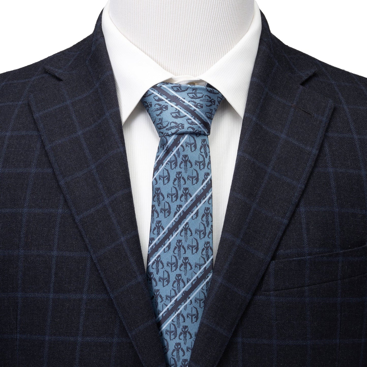 Star Wars Mandalorian and Mythosaur Blue and Navy Striped Tie - My Men's Shop