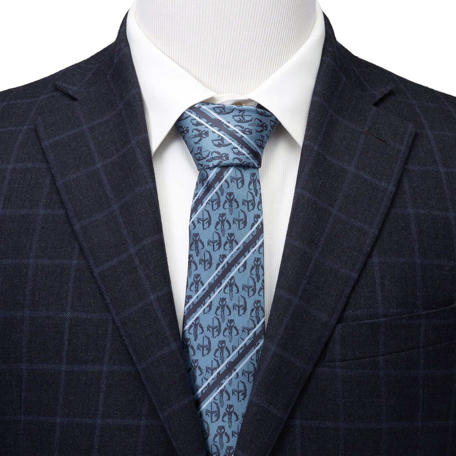 Star Wars Mandalorian and Mythosaur Blue and Navy Striped Tie - My Men's Shop