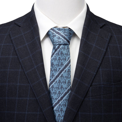 Star Wars Mandalorian and Mythosaur Blue and Navy Striped Tie