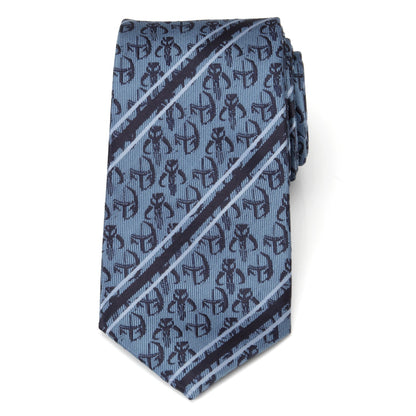 Star Wars Mandalorian and Mythosaur Blue and Navy Striped Tie - My Men's Shop