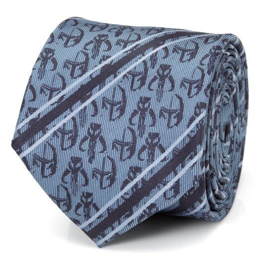 Star Wars Mandalorian and Mythosaur Blue and Navy Striped Tie - My Men's Shop