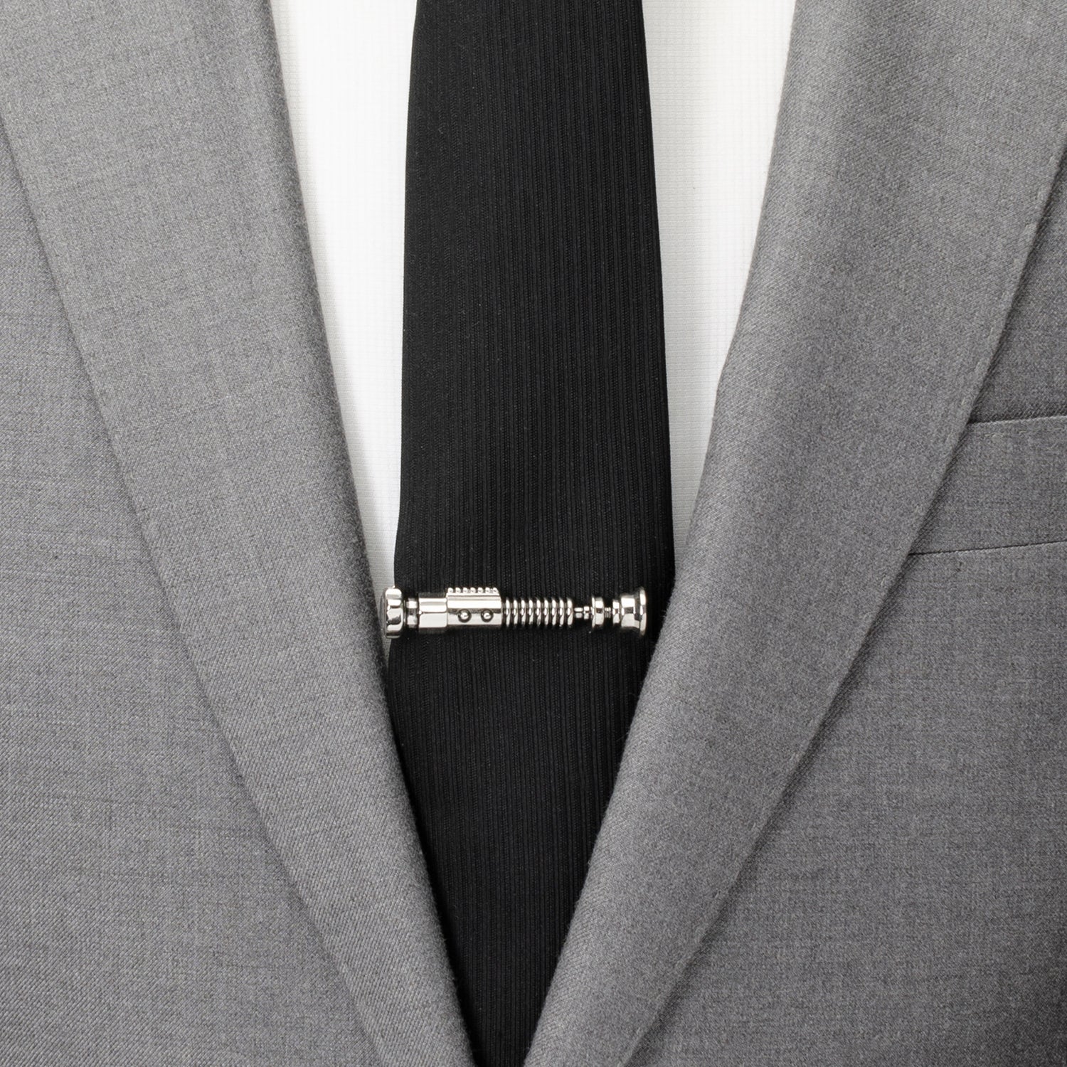 Star Wars Obi-Wan Kenobi Blue LIGHTSABER Pattern Black Tie, Tie Clip, and Gray Jedi Crest Dress Socks Gift Set - My Men's Shop