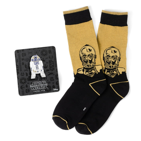 Star Wars C-3PO Dress Socks and R2-D2 Lapel Pin Gift Set - My Men's Shop