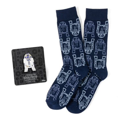 Star Wars R2-D2 Light and Dark Blue Dress Socks and Lapel Pin Gift Set - My Men's Shop