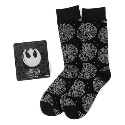 Calcetines de vestir negros y pin de solapa de Star Wars Millennium Falcon - Set de regalo
