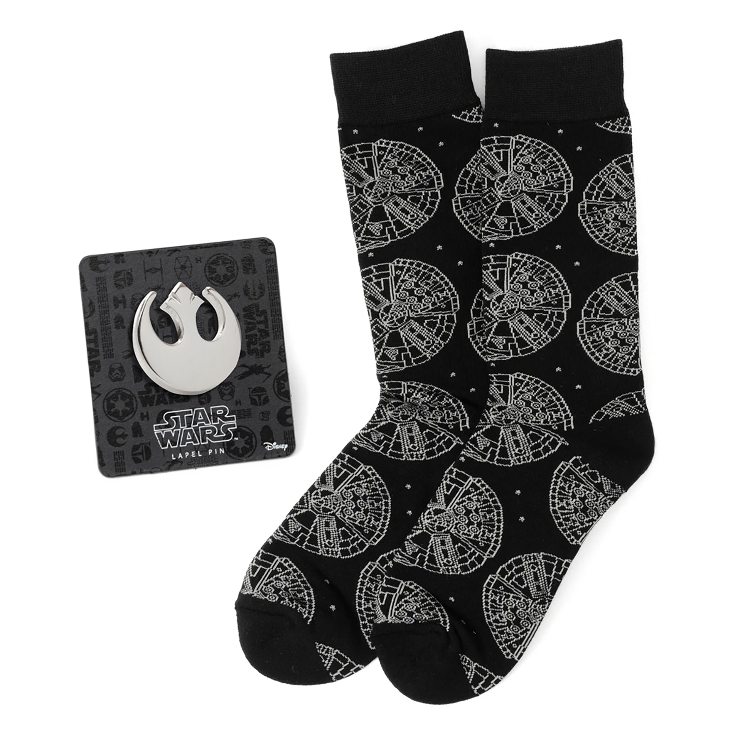 Star Wars Millennium Falcon Black Dress Socks and Lapel Pin Gift Set - My Men's Shop
