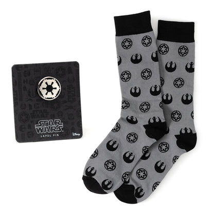Juego de regalo de pines de solapa y calcetines grises con el emblema de Starbird de la Alianza Rebelde de Star Wars y el emblema imperial