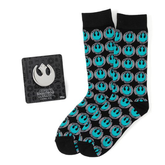 Set de regalo de calcetines y pin de solapa de la Alianza Rebelde de Star Wars en color verde azulado y negro