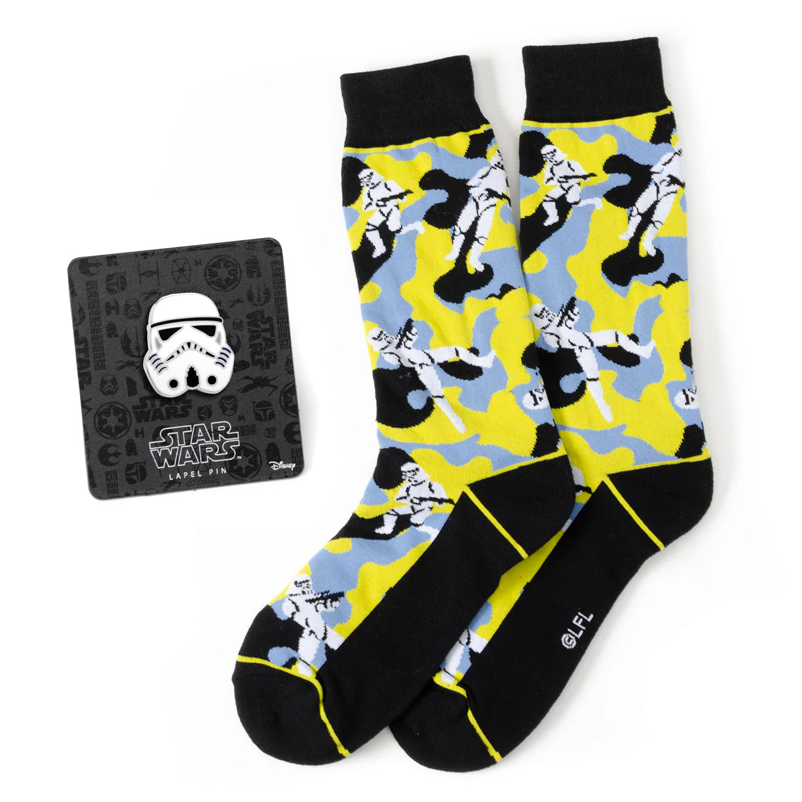 Set de regalo de calcetines y pin de solapa de camuflaje amarillo de Stormtrooper de Star Wars