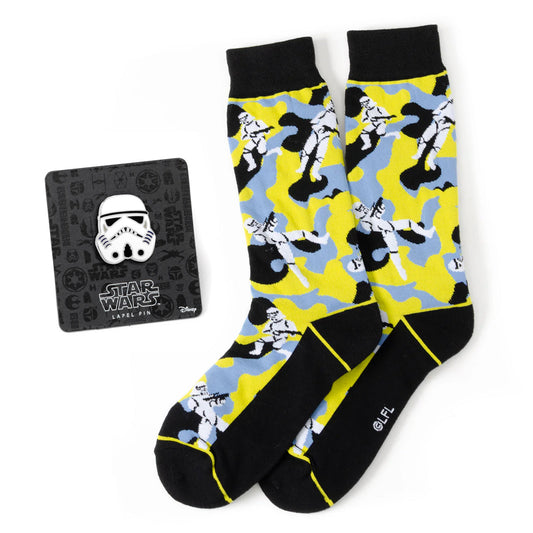 Set de regalo de calcetines y pin de solapa de camuflaje amarillo de Stormtrooper de Star Wars