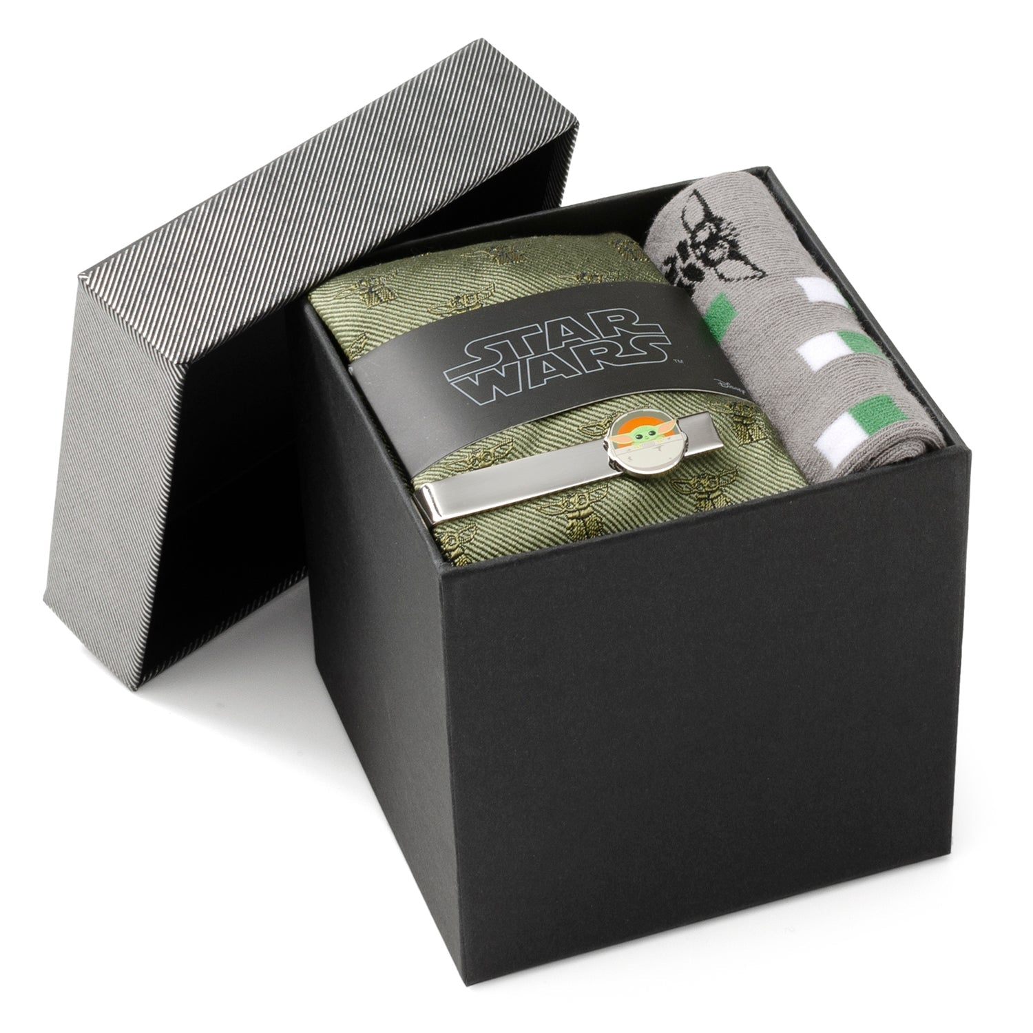 Star Wars Grogu Green Tie, Gray Dress Socks, and Tie Bar Gift Set - My Men's Shop