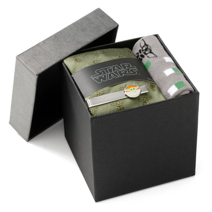 Star Wars Grogu Green Tie, Gray Dress Socks, and Tie Bar Gift Set - My Men's Shop