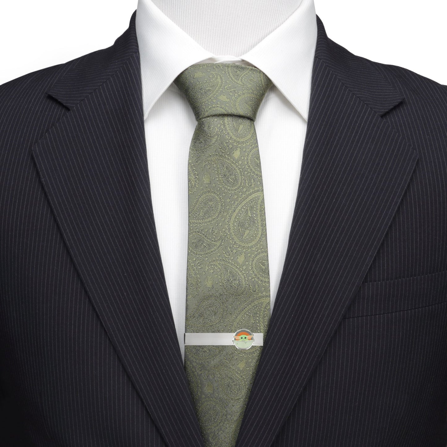 Set de regalo de corbata verde de Grogu de Star Wars, calcetines de vestir grises y pasador de corbata