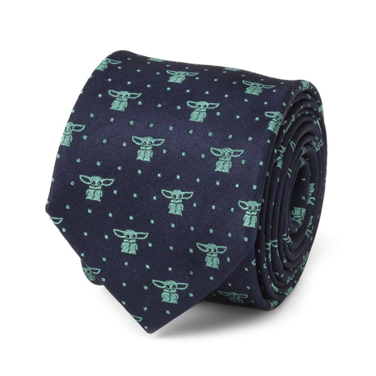Corbata azul marino con puntos de Grogu de Star Wars